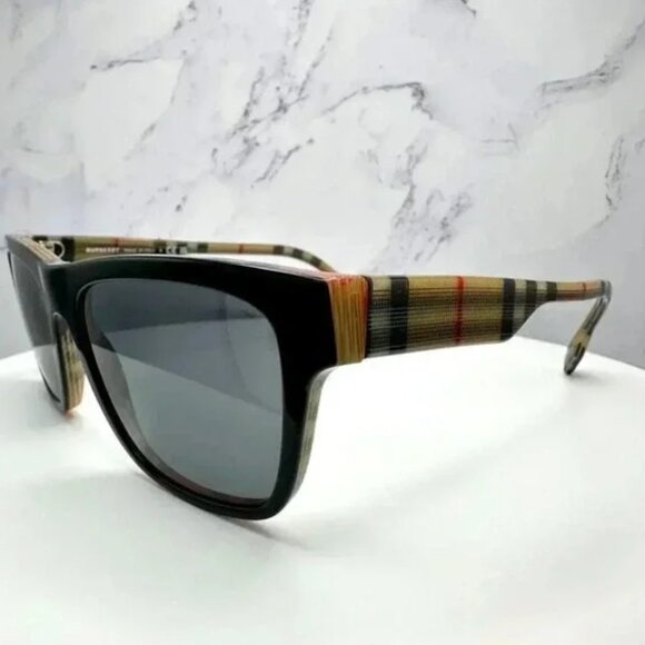 Burberry Sunglasses Black Square Classic Check Arms Brown Red White Authentic main image 4